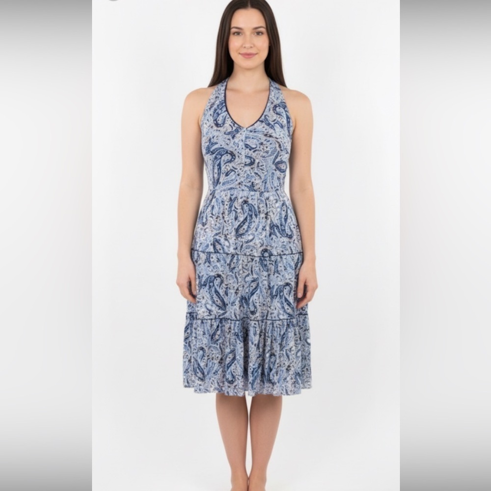 T Tahari blue floral midi dress size xsmall